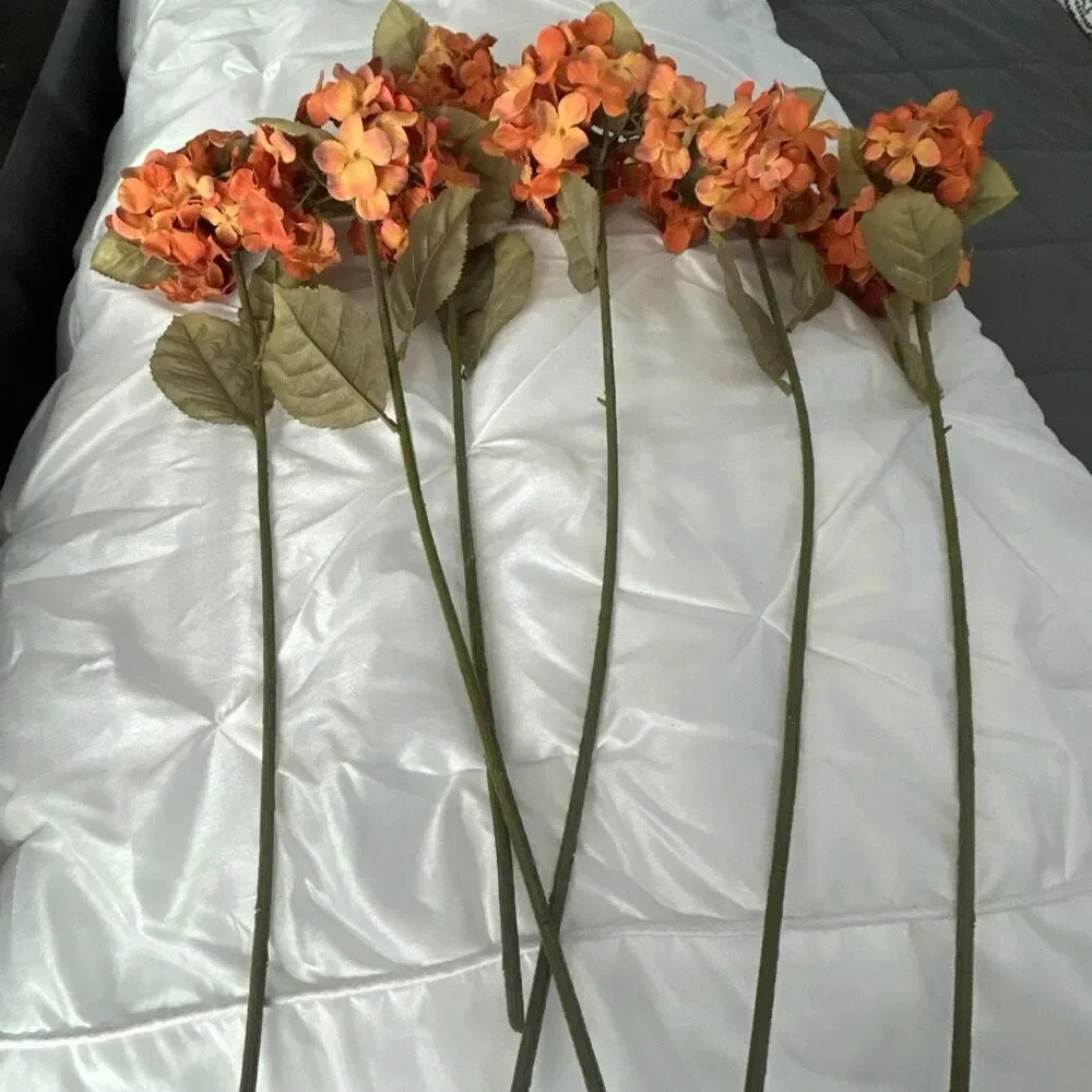 6 Silk Orange Hydrangeas
